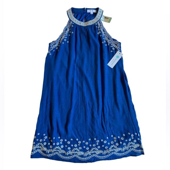 NWT THML Vittoria Embroidered Sleeveless Dress Lined Size S Cobalt Blue Scallop - Picture 3 of 12